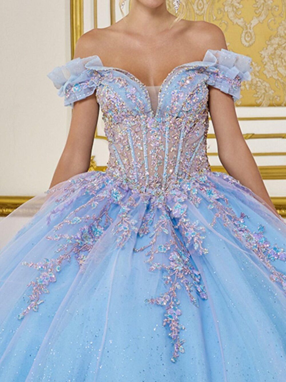 New Lilac Bahama Blue Festive Rhinestones Embellished Ceremonial Dress DQ 5084 - Picture 4 of 8